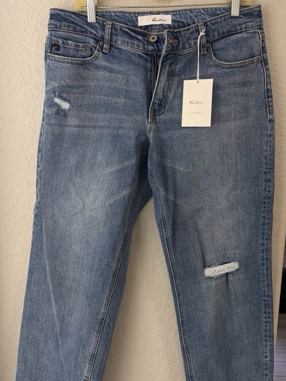 Kankan Straight Leg Distressed Blue Jeans